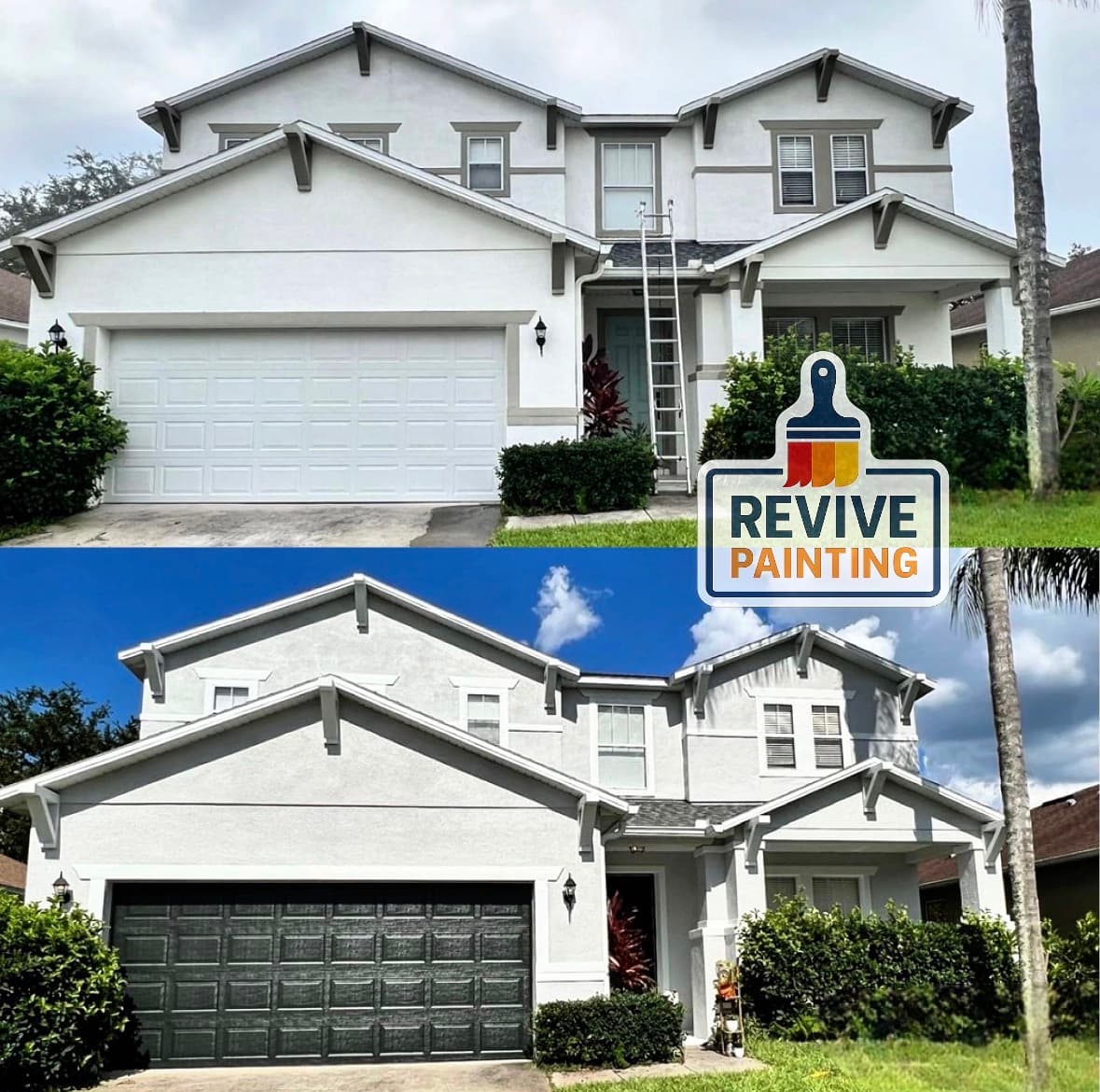 Before and after: exterior white to dark garage