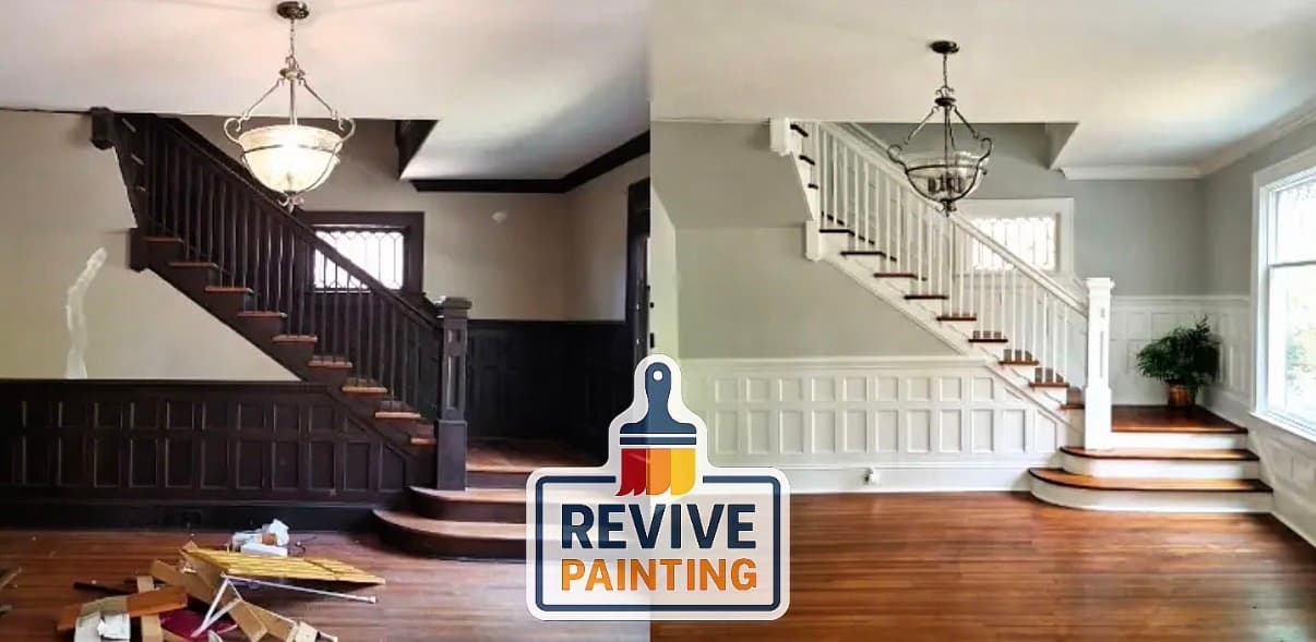 Before and after: interior stairs entry white
